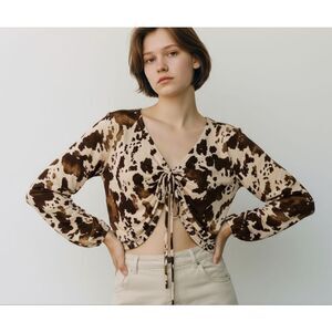 Western Brown and Cream color crop top sz S oversized S-L